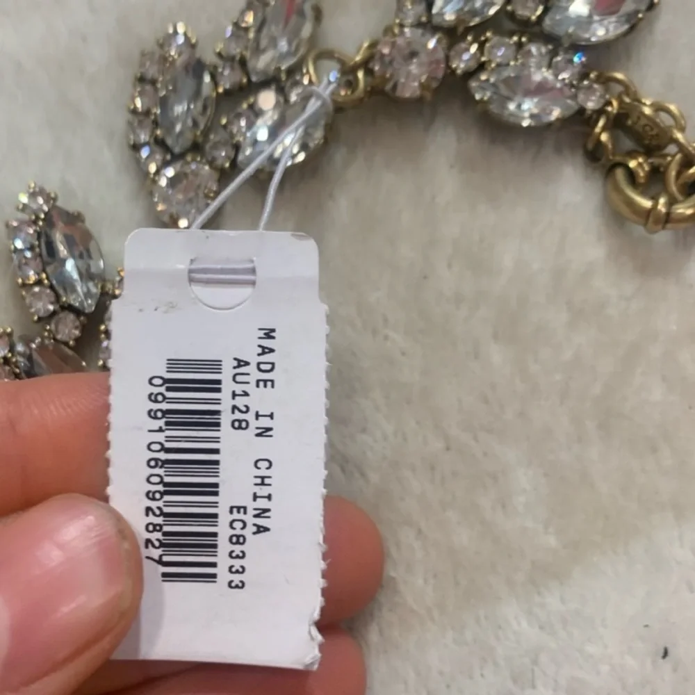 J Crew Clear Crystal Leaf Statement Necklace NWOT